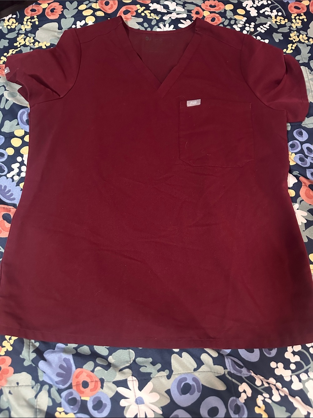 Wine Red V-Neck Scrub Top